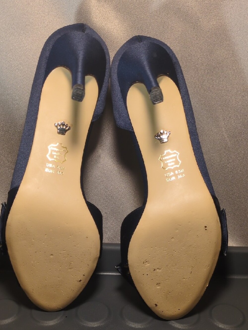 Nina Navy Satin Peep-Toe Heels with Front Bow Accent - Picture 7 of 7